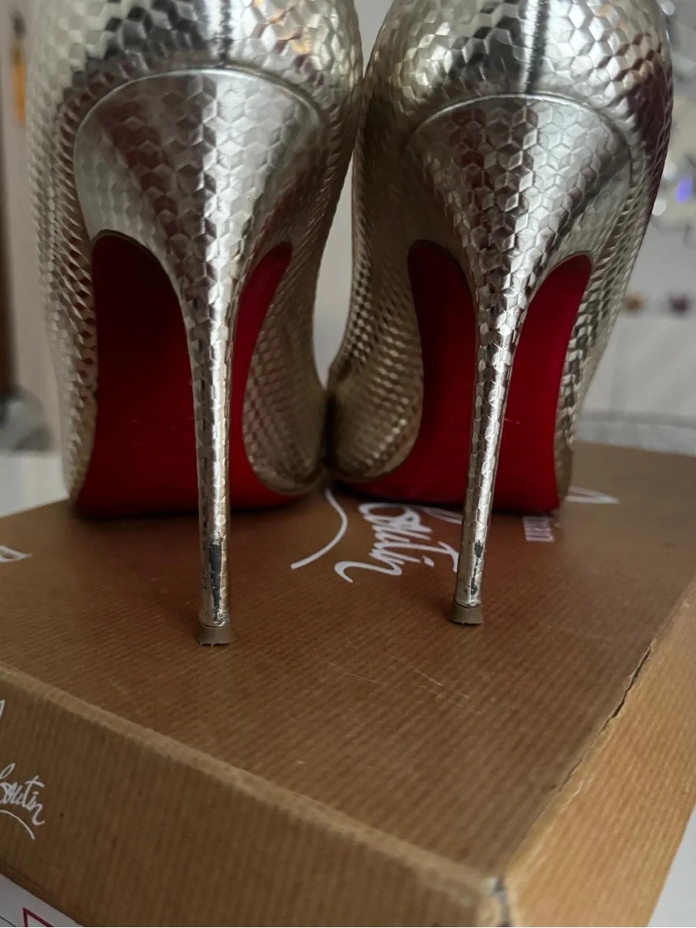 Christian Louboutin Silver Textured Pointed Toe Pumps